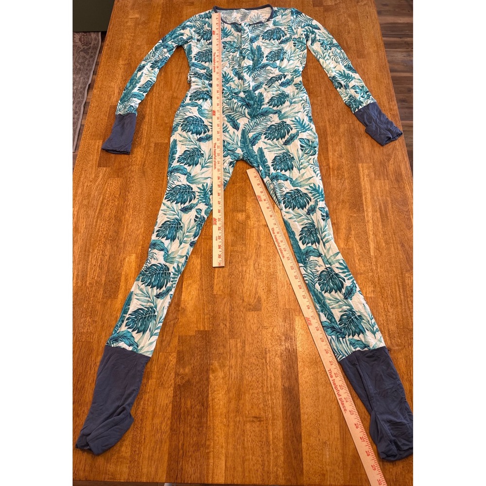The Simple Seed Bamboo Tropical Palm Print Union Suit Sleepwear Teal Medium